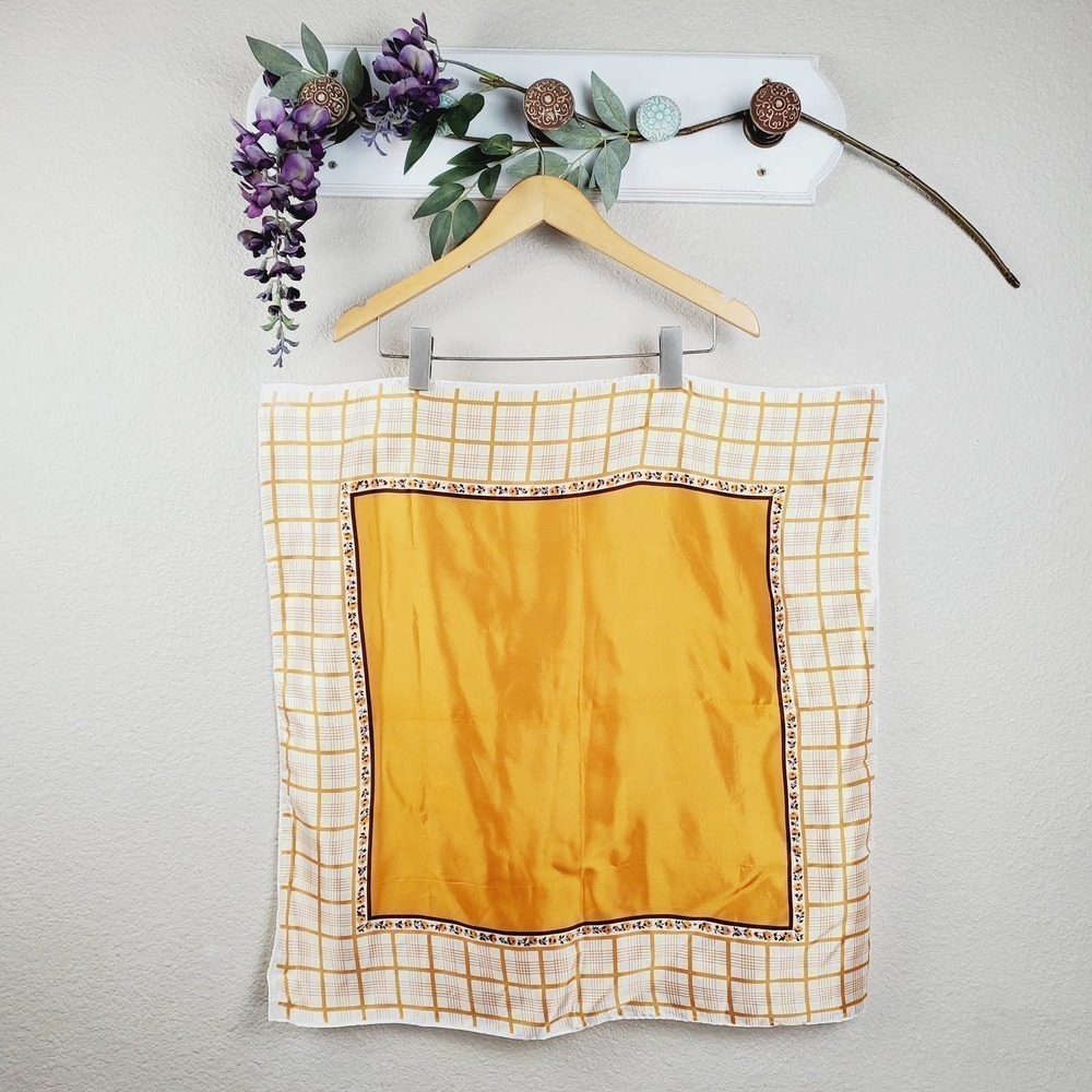 Gold Stripe & Floral Print Handrolled Handkerchief